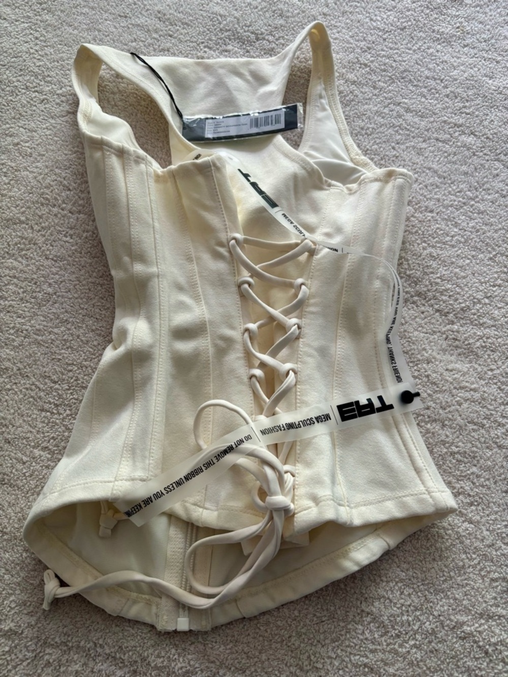 Corsety Ivory Scoopneck Tank TA3 Zip-Front with Lace-up back. - Picture 11 of 12